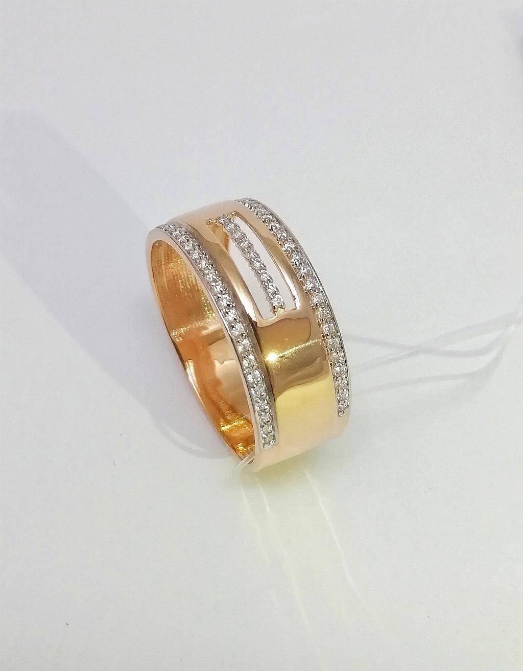 Золотое кольцо крупное, вставка фианит