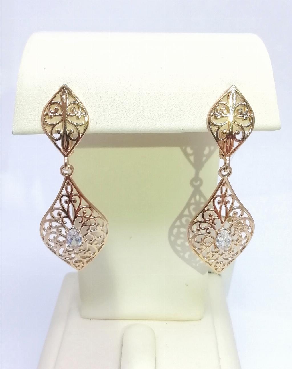 Золотые серьги, вставка фианит