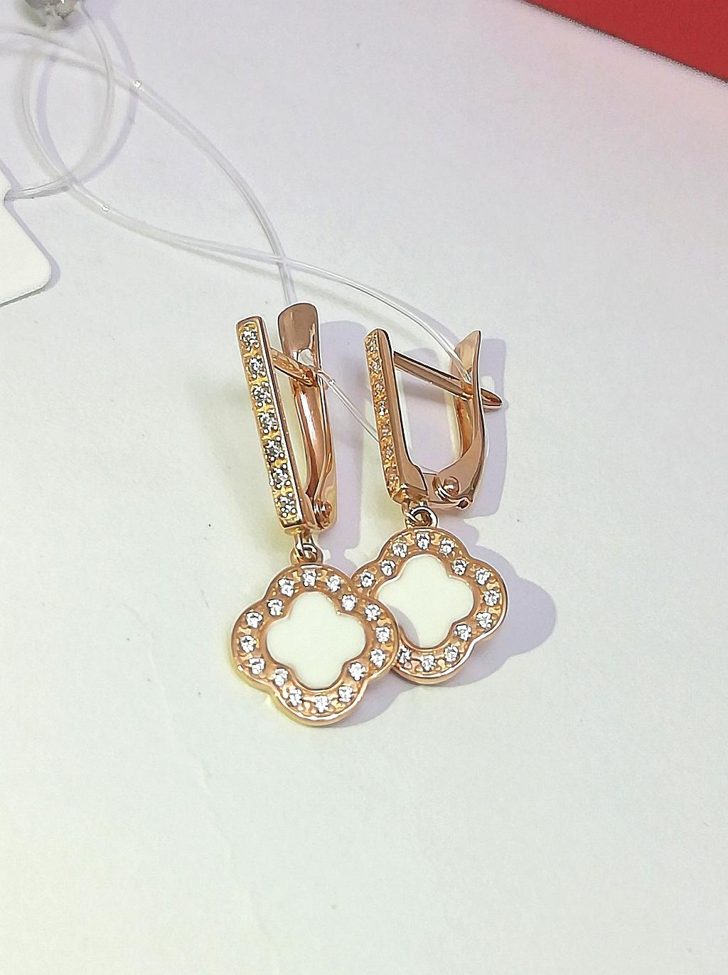 Золотые серьги, вставка фианит