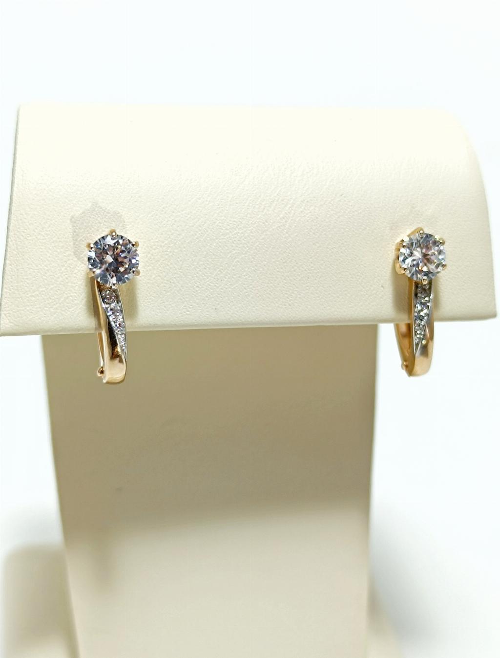 Золотые серьги женские, вставка фианит