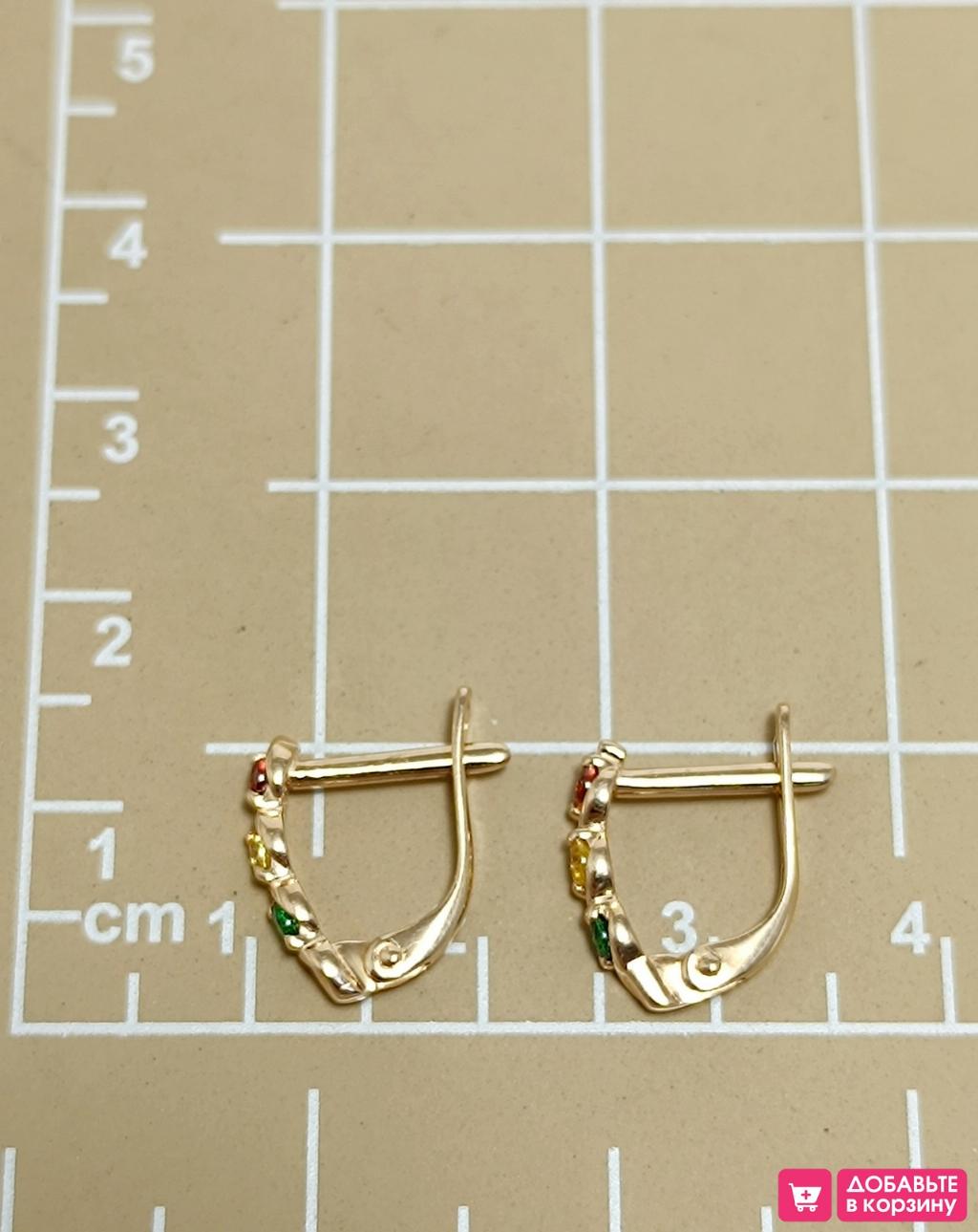 Золотые серьги детские, вставка фианит
