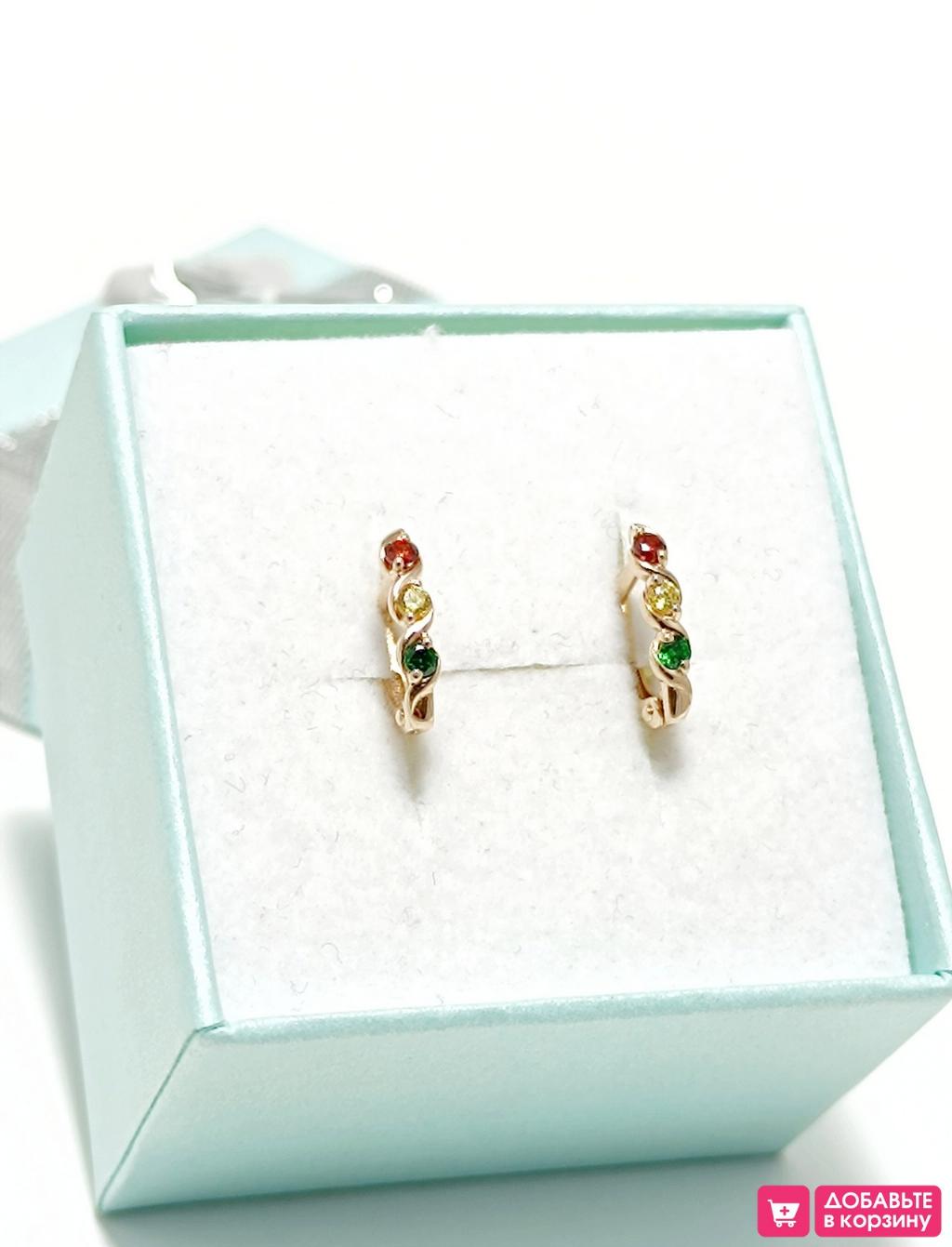 Золотые серьги детские, вставка фианит