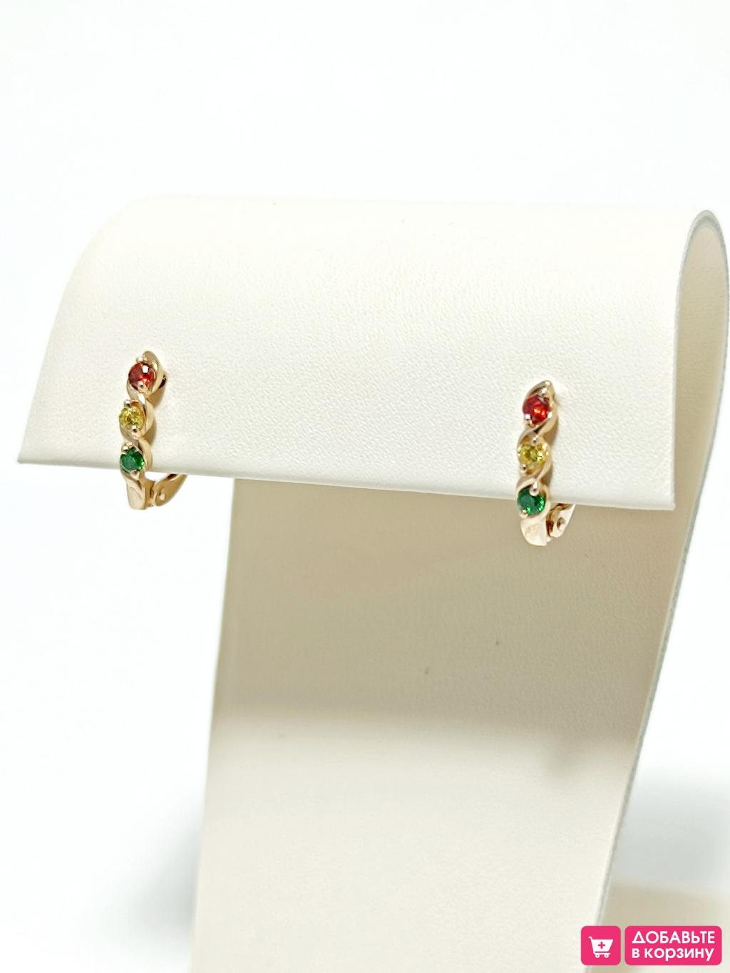 Золотые серьги детские, вставка фианит