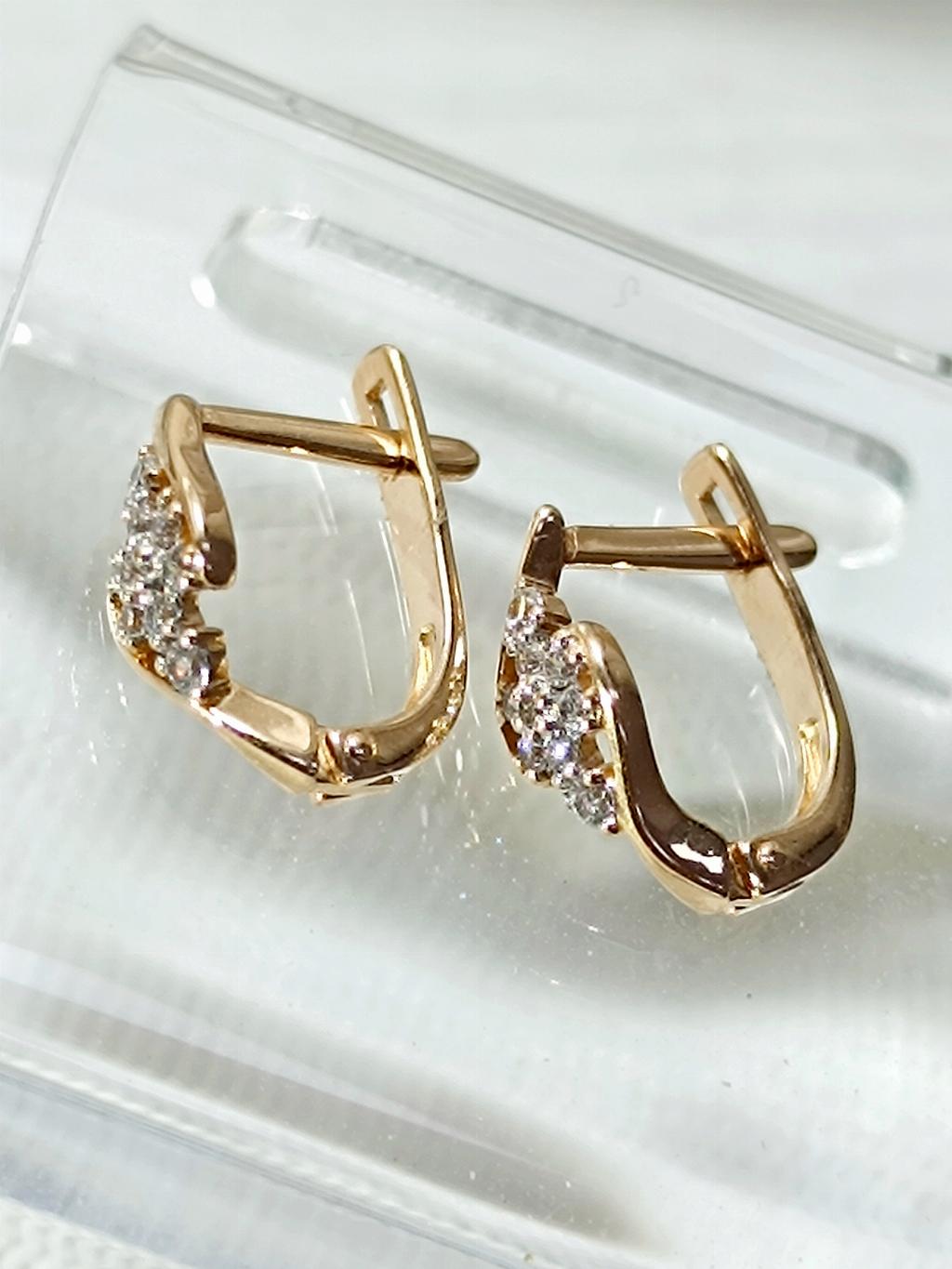 Золотые серьги, вставка фианит