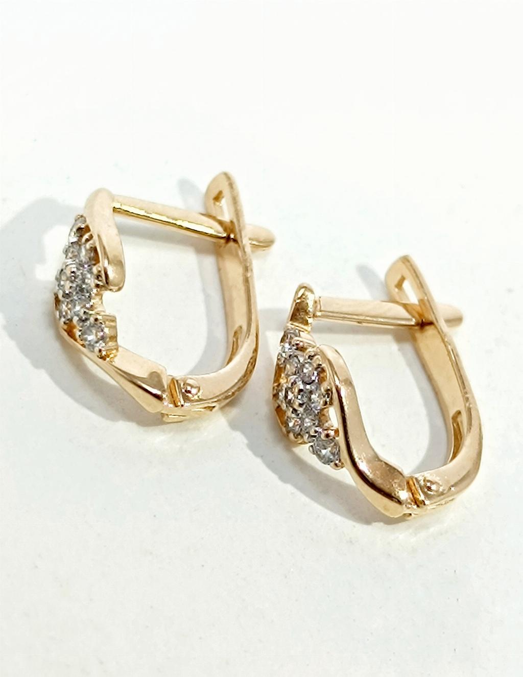 Золотые серьги, вставка фианит