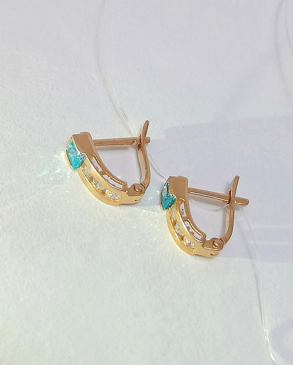 Золотые серьги детские, вставка фианит