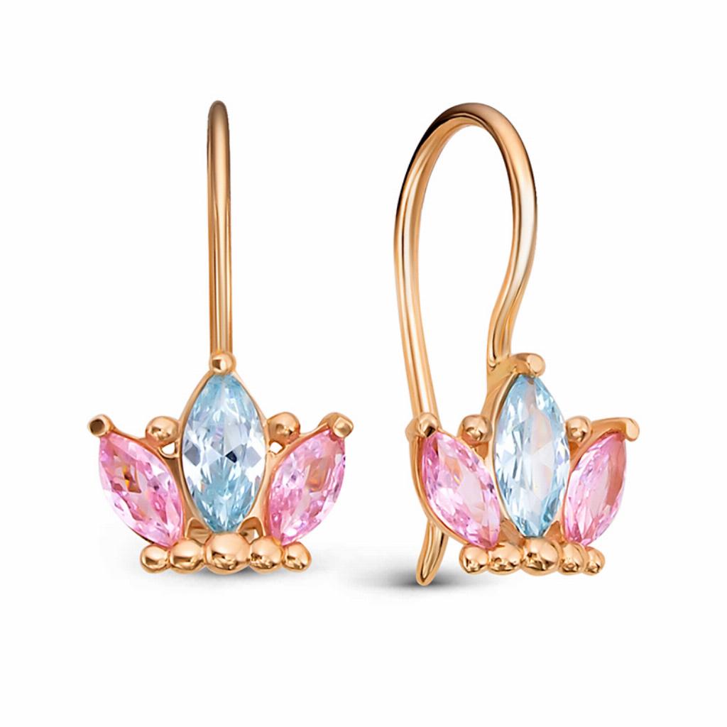 Золотые серьги детские, вставка фианит