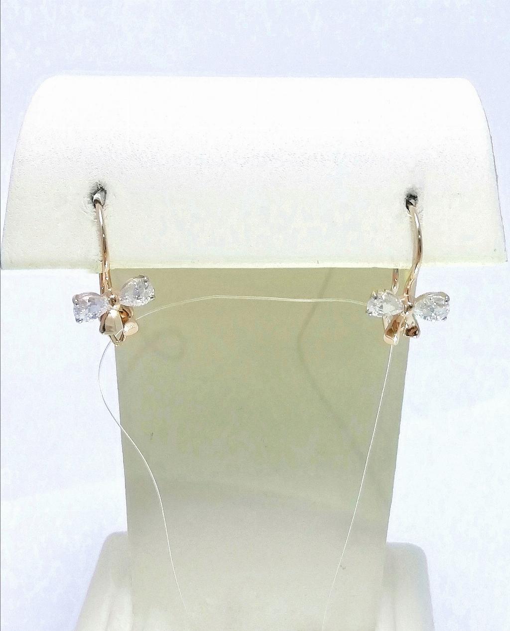 Золотые серьги детские, вставка фианит