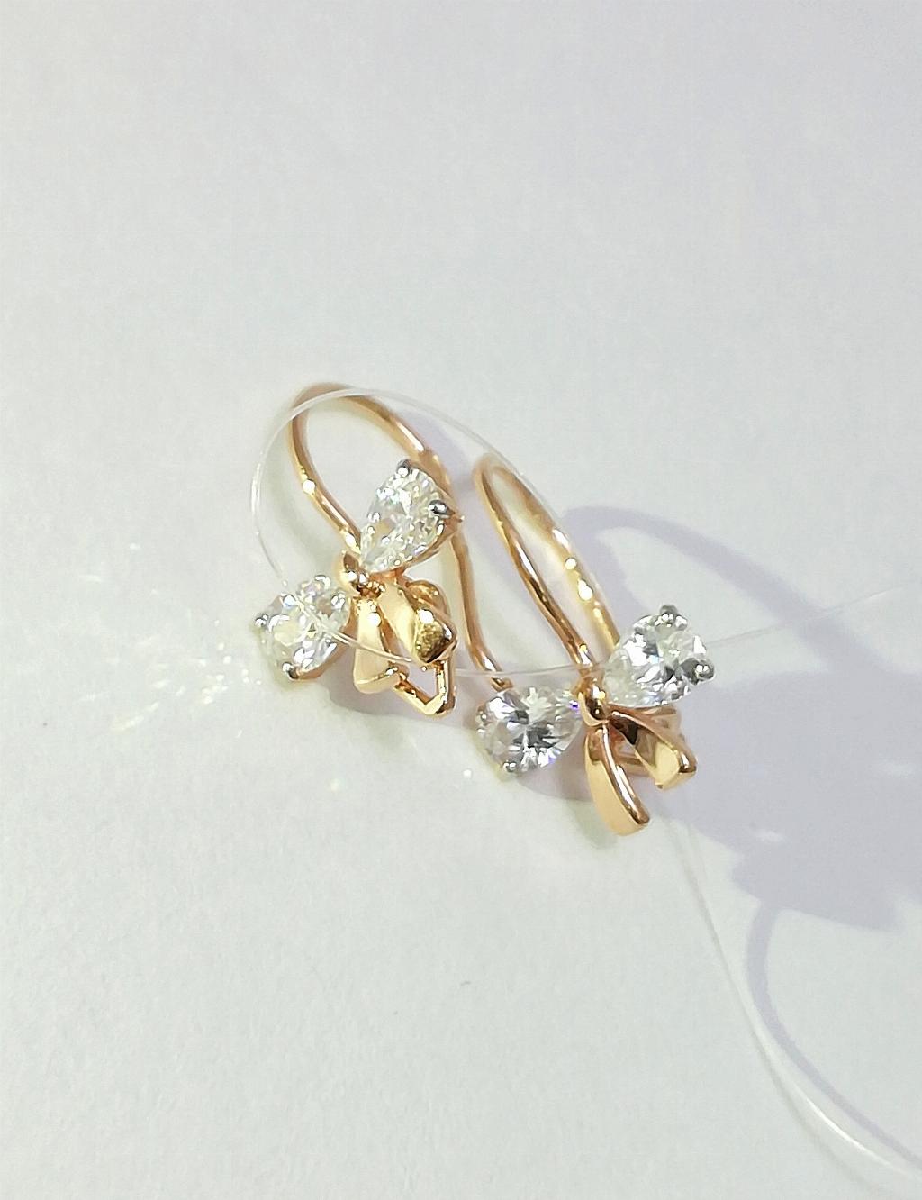 Золотые серьги детские, вставка фианит