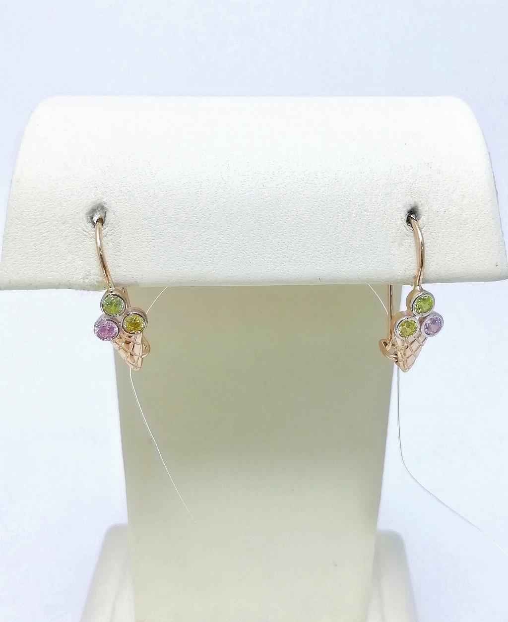 Золотые серьги детские, вставка фианит