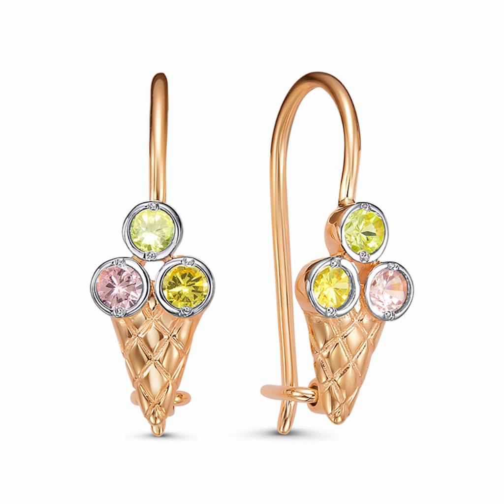 Золотые серьги детские, вставка фианит