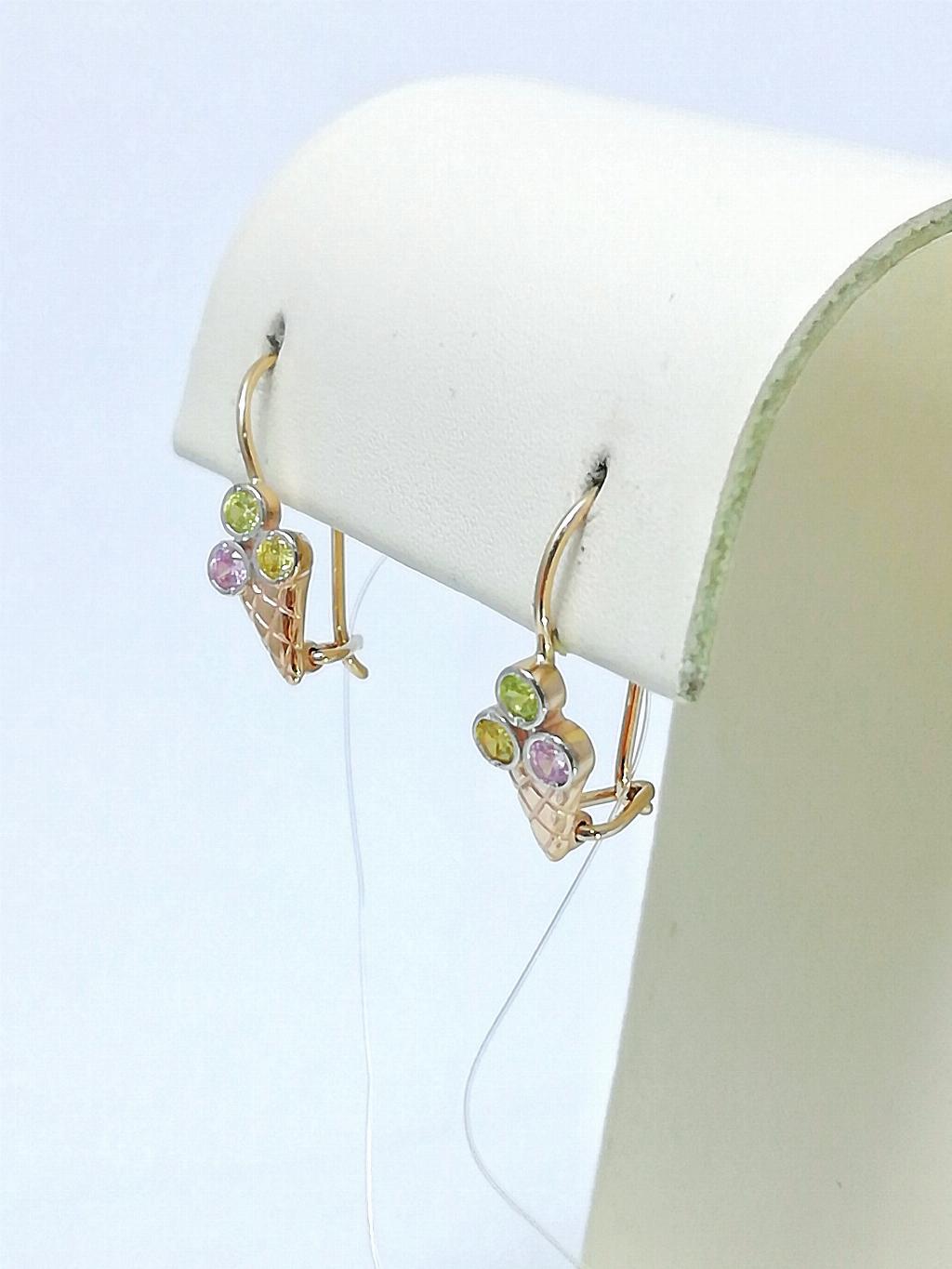 Золотые серьги детские, вставка фианит