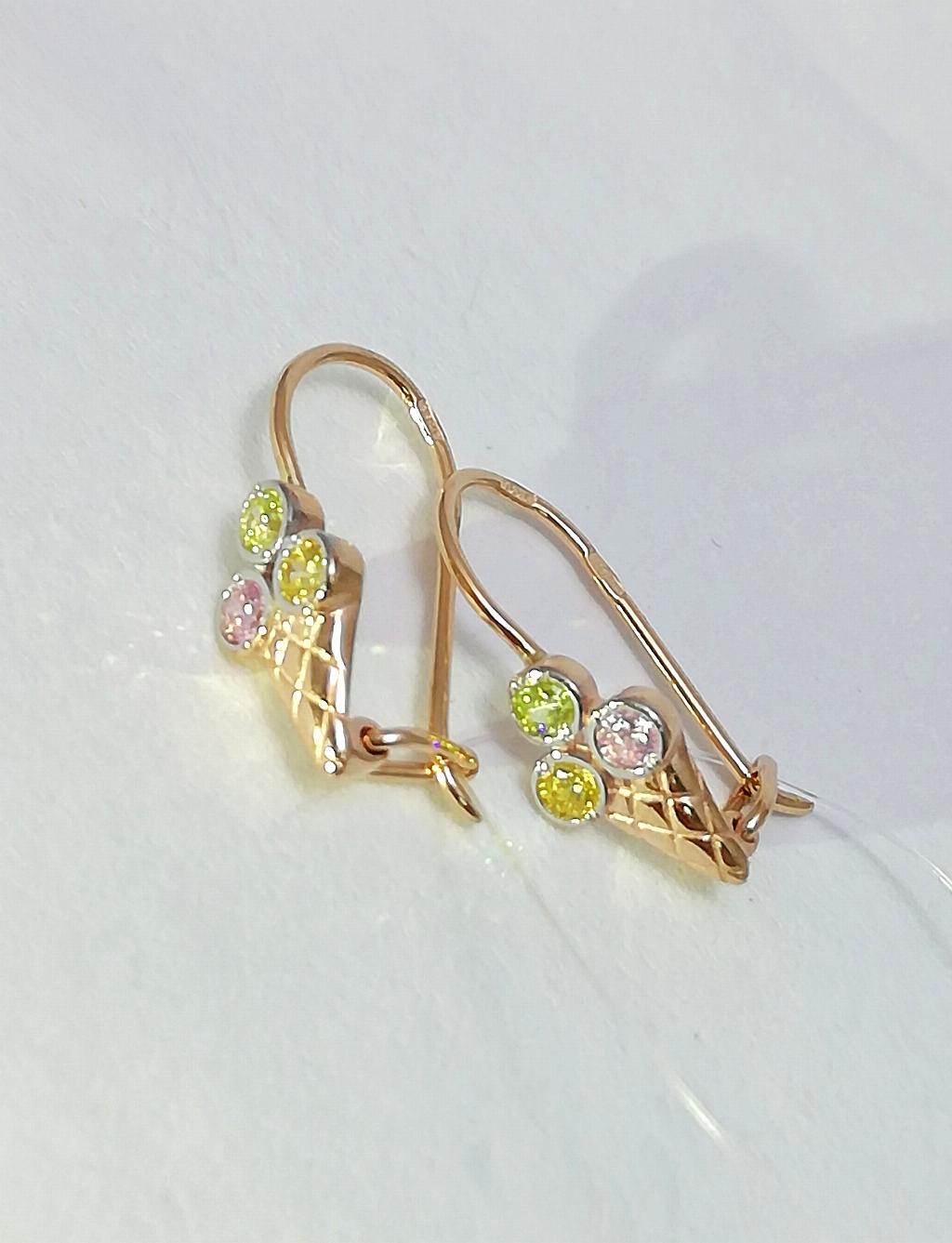 Золотые серьги детские, вставка фианит