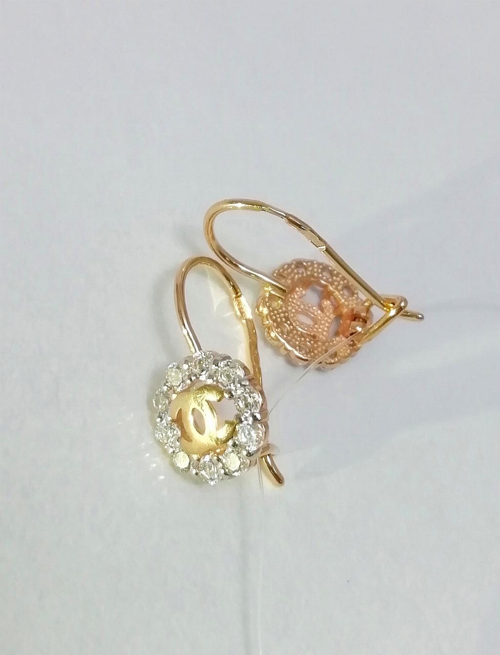 Золотые серьги шанель, вставка фианит