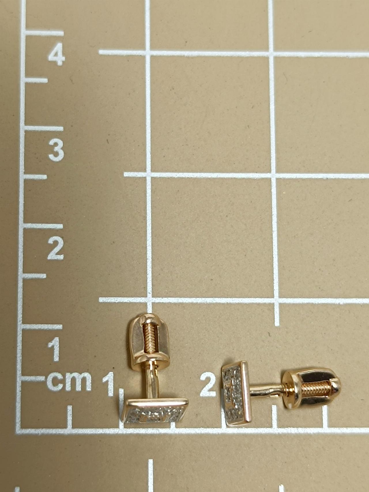 Золотые серьги пусеты, вставка фианит