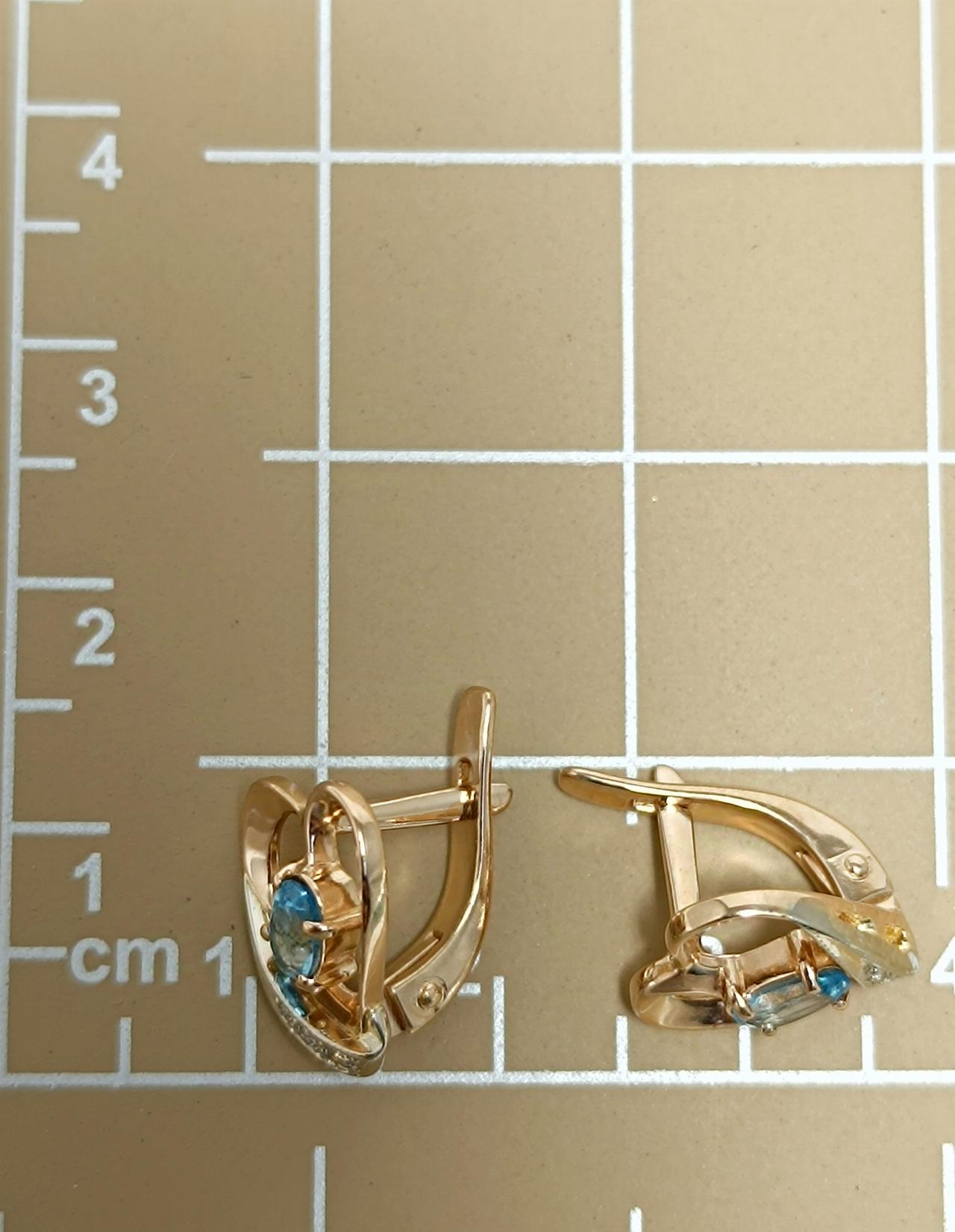 Золотые серьги женские, вставка фианит