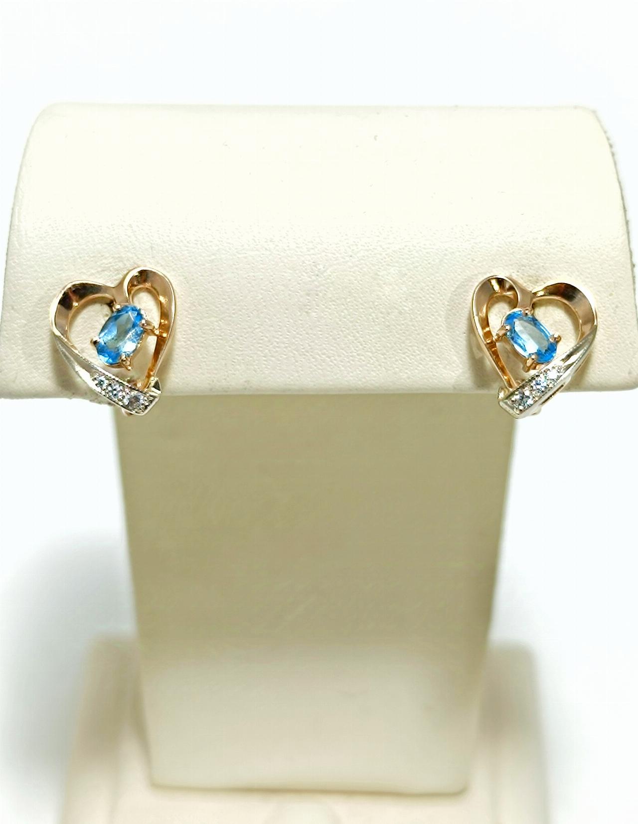 Золотые серьги женские, вставка фианит