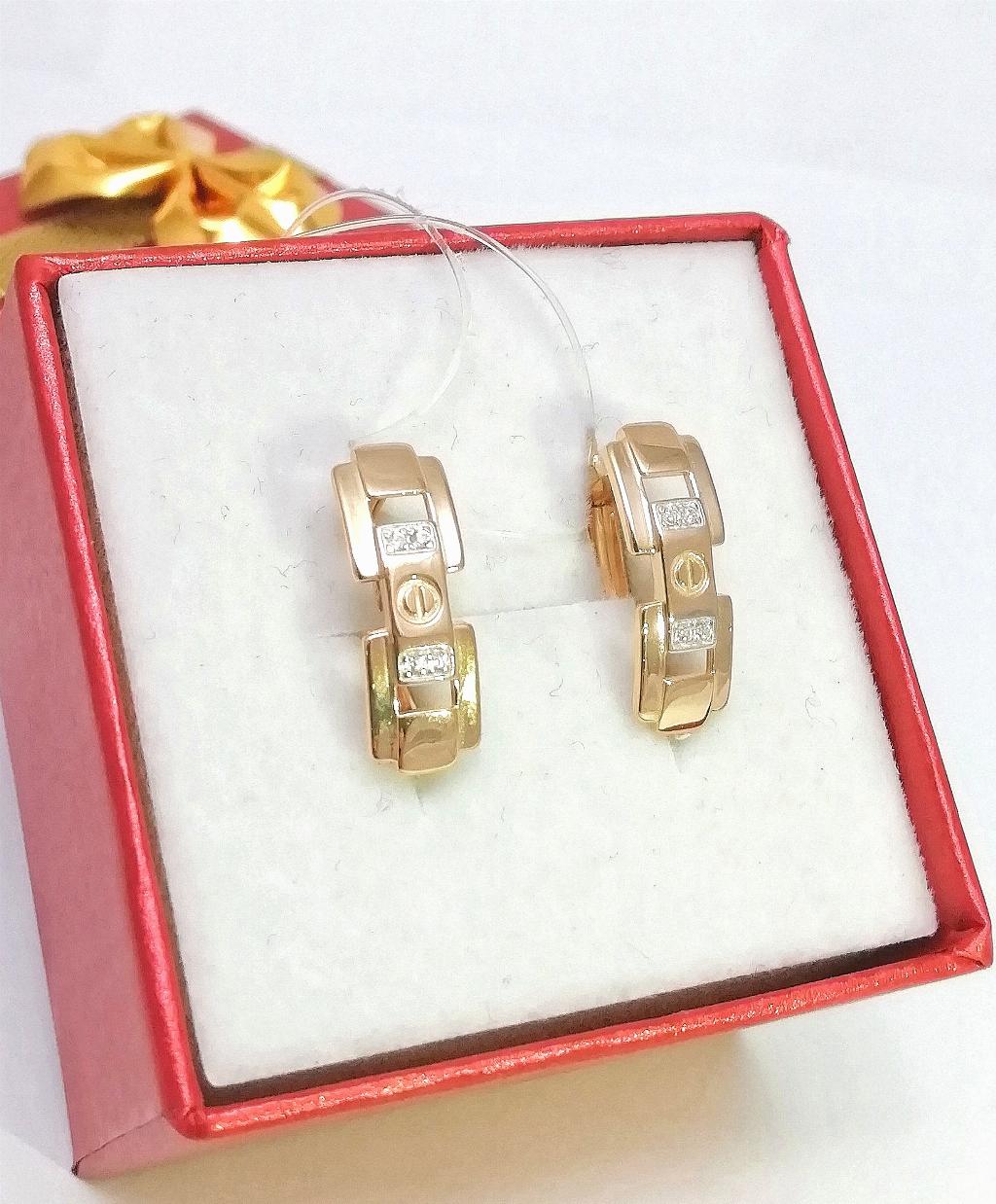 Золотые серьги, вставка фианит