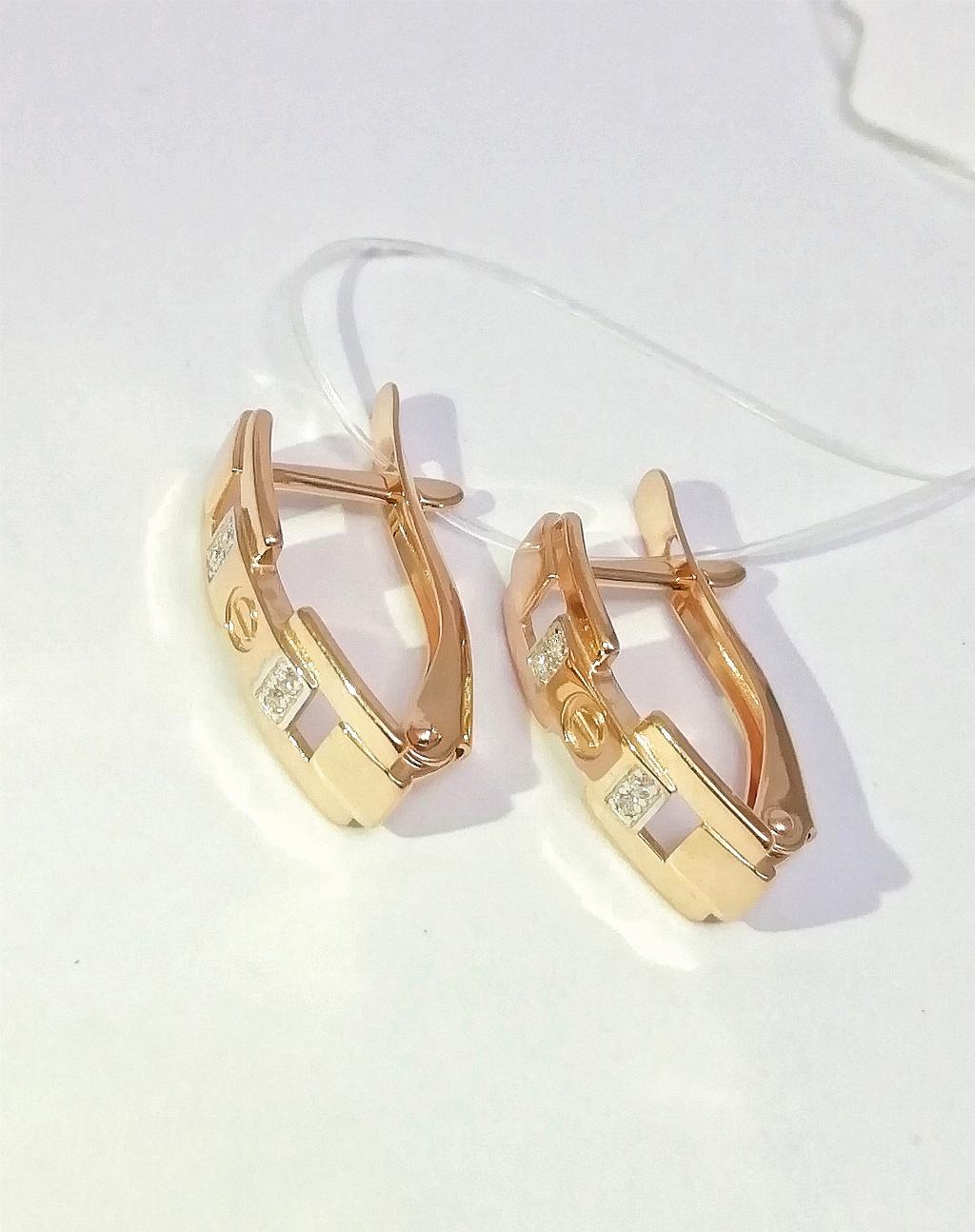 Золотые серьги, вставка фианит