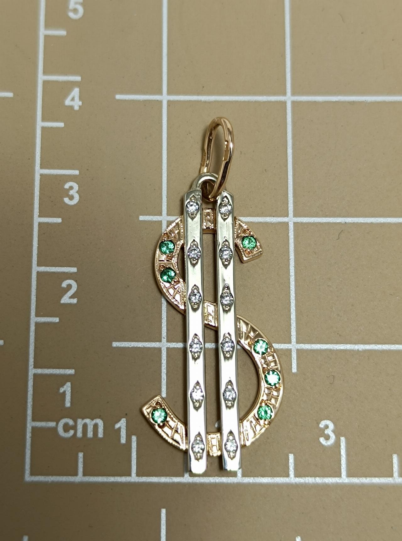 Золотая подвеска доллар, вставка фианит