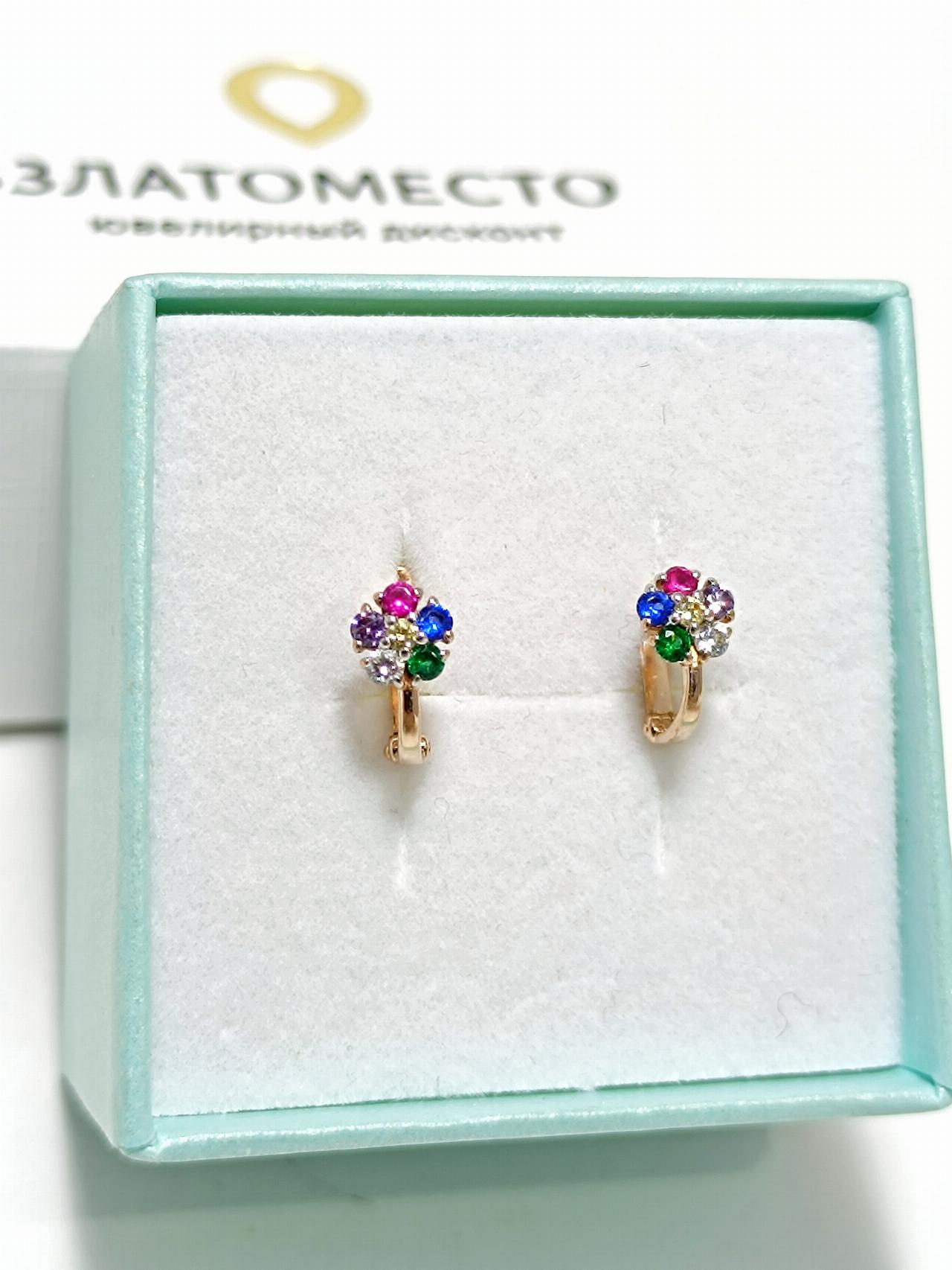 Золотые серьги детские, вставка фианит