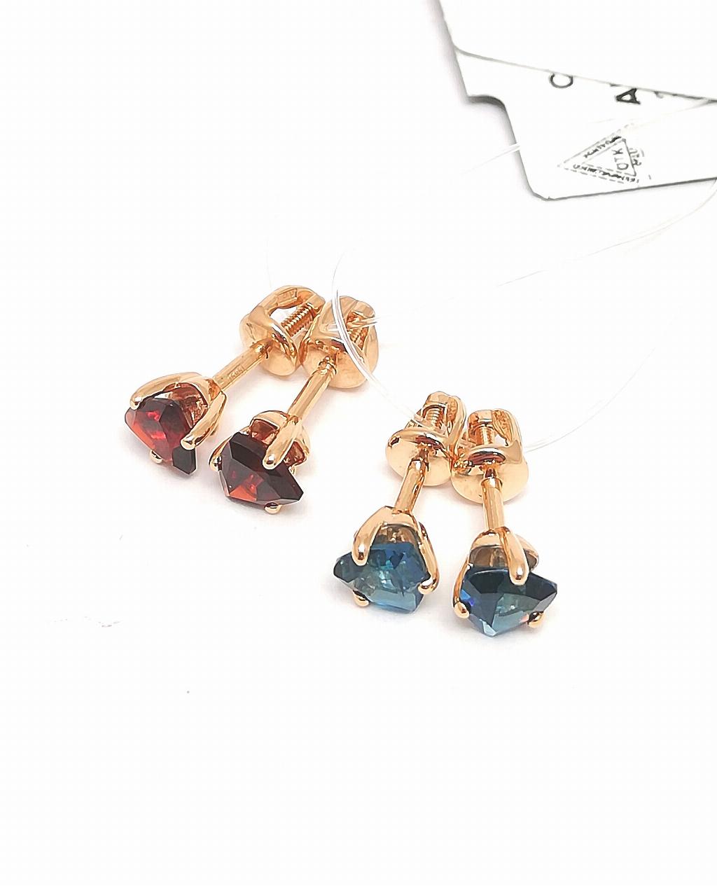 Золотые серьги пусеты, вставка топаз