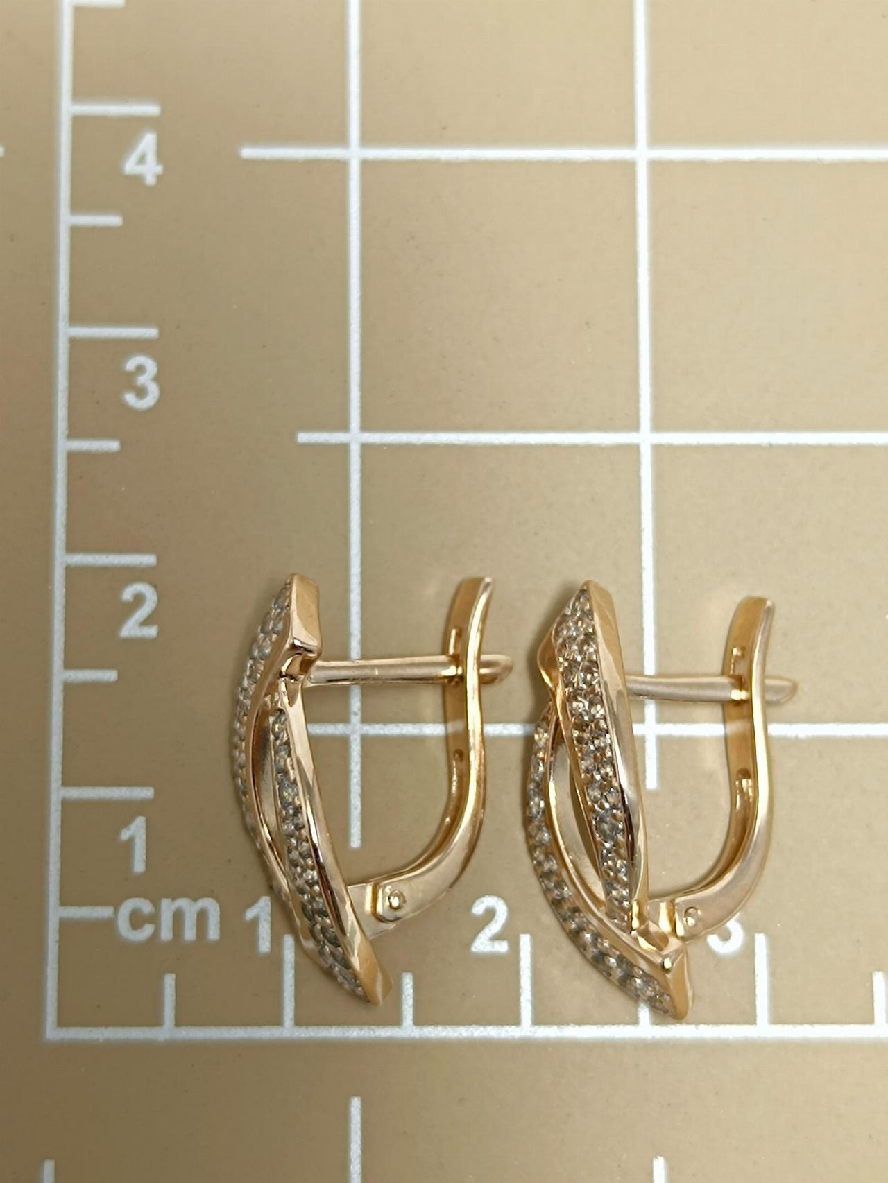 Золотые серьги женские, вставка фианит