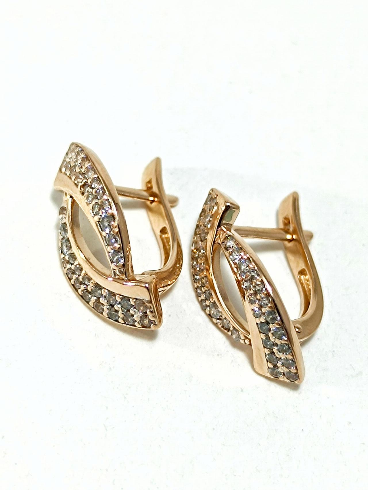 Золотые серьги женские, вставка фианит