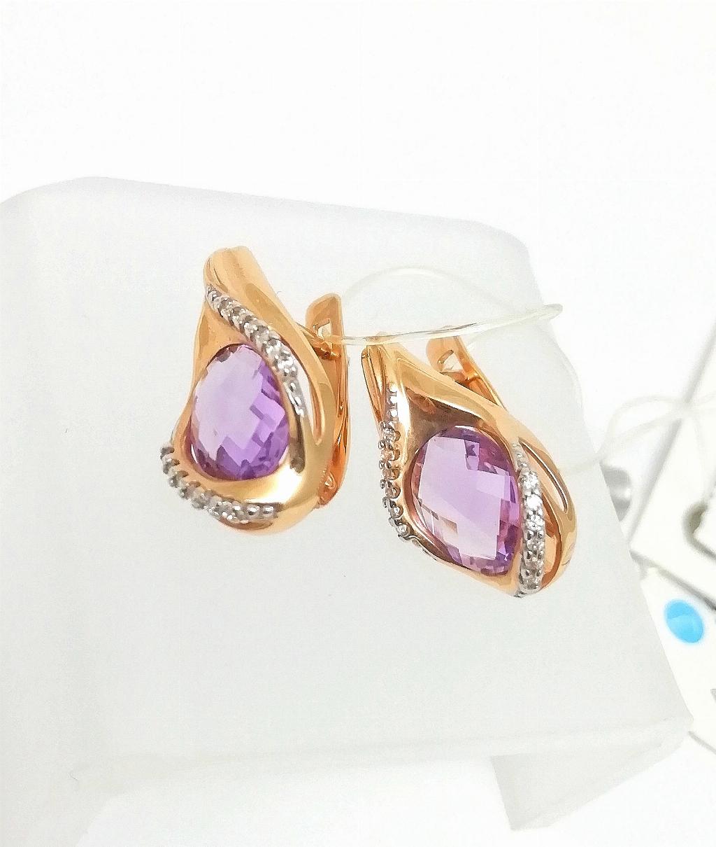 Золотые серьги, вставка аметист