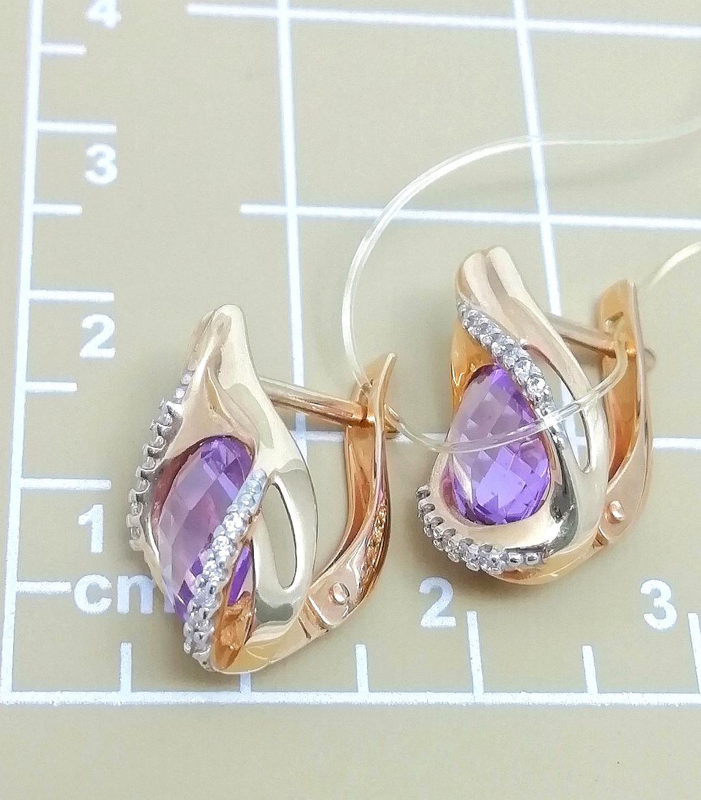 Золотые серьги, вставка аметист