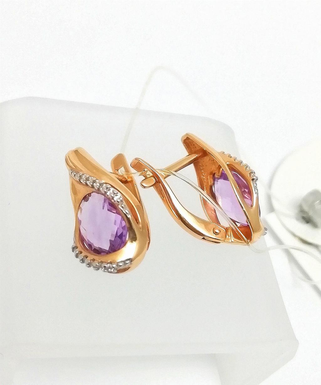 Золотые серьги, вставка аметист