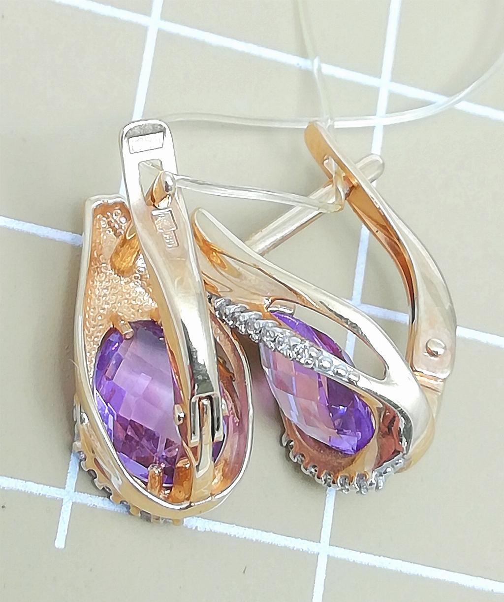 Золотые серьги, вставка аметист