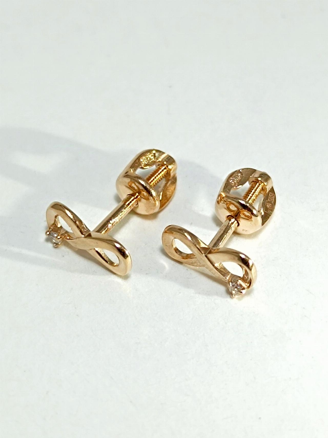 Золотые серьги пусеты, вставка фианит