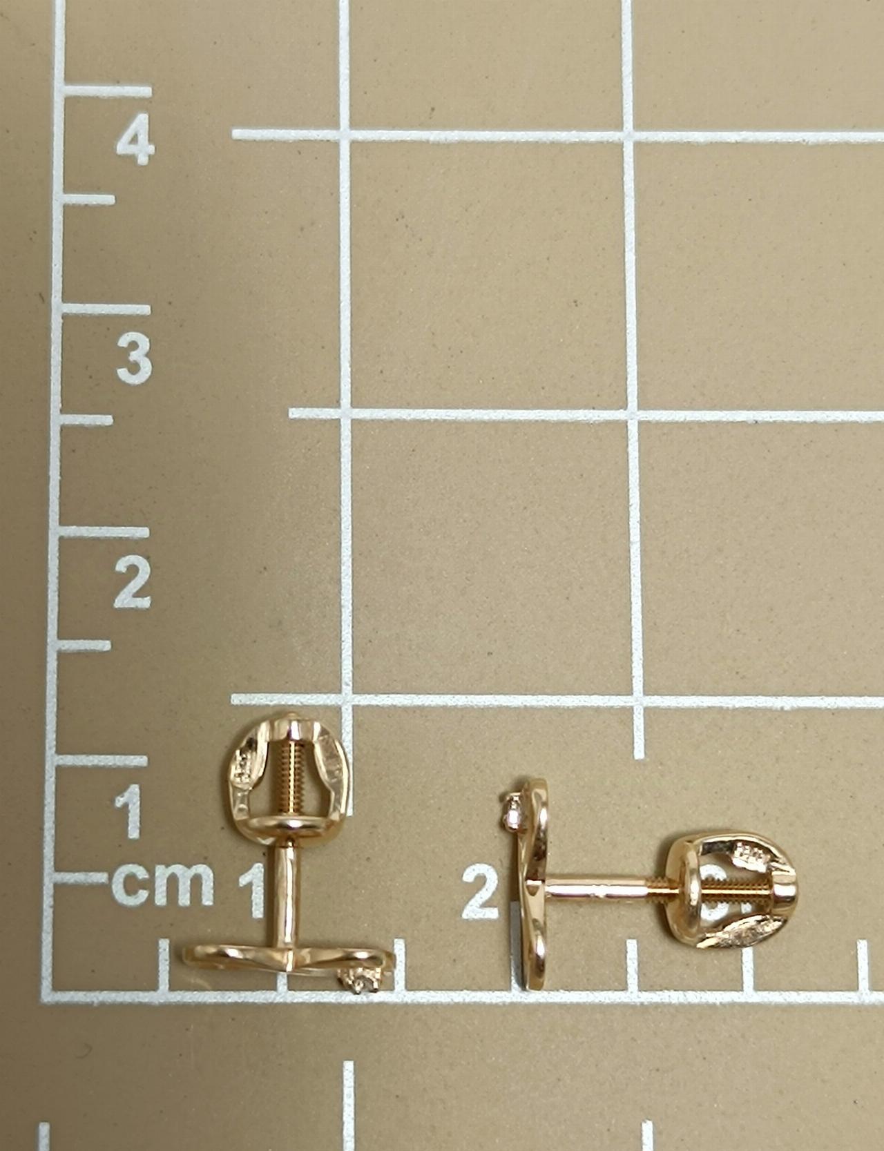 Золотые серьги пусеты, вставка фианит