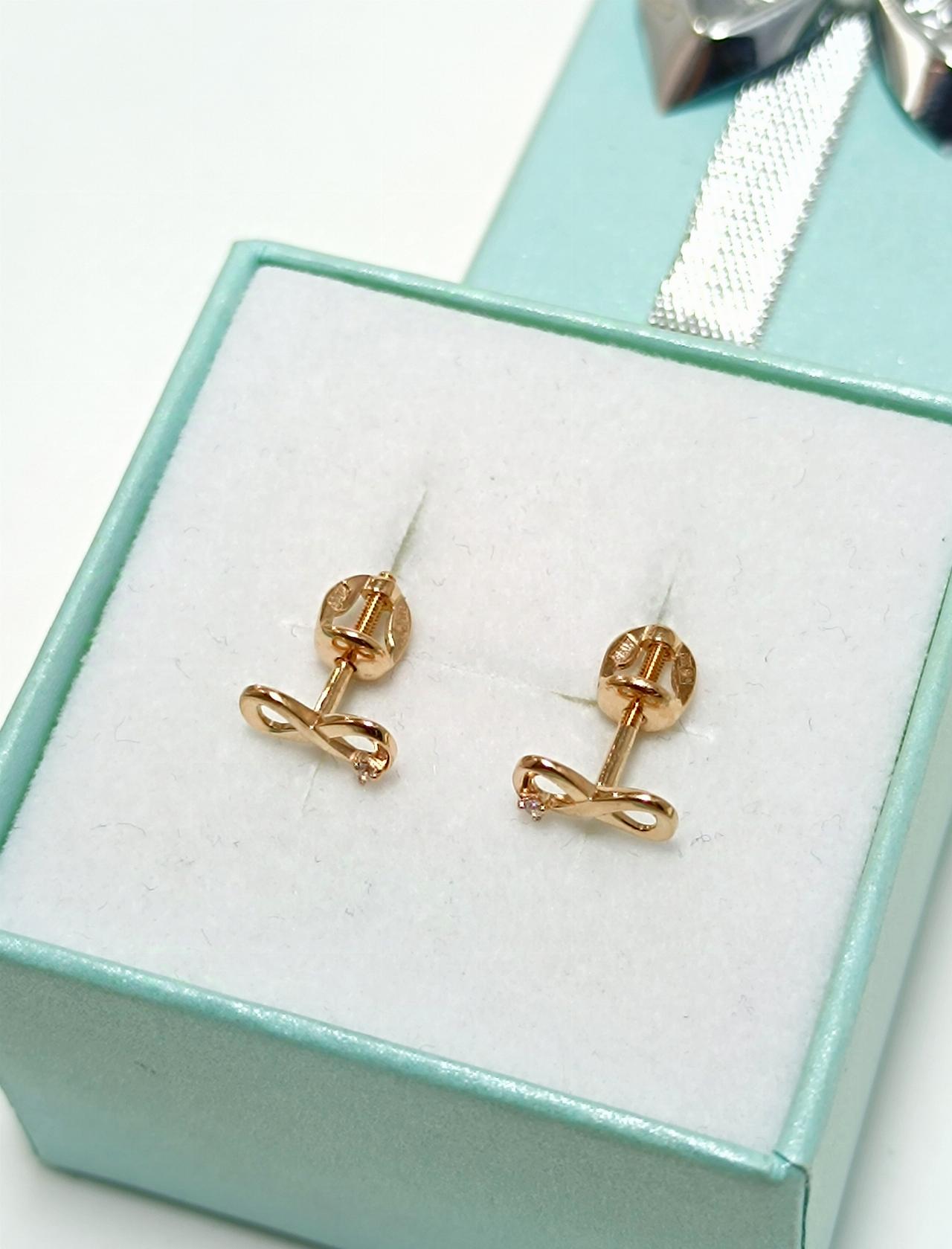 Золотые серьги пусеты, вставка фианит