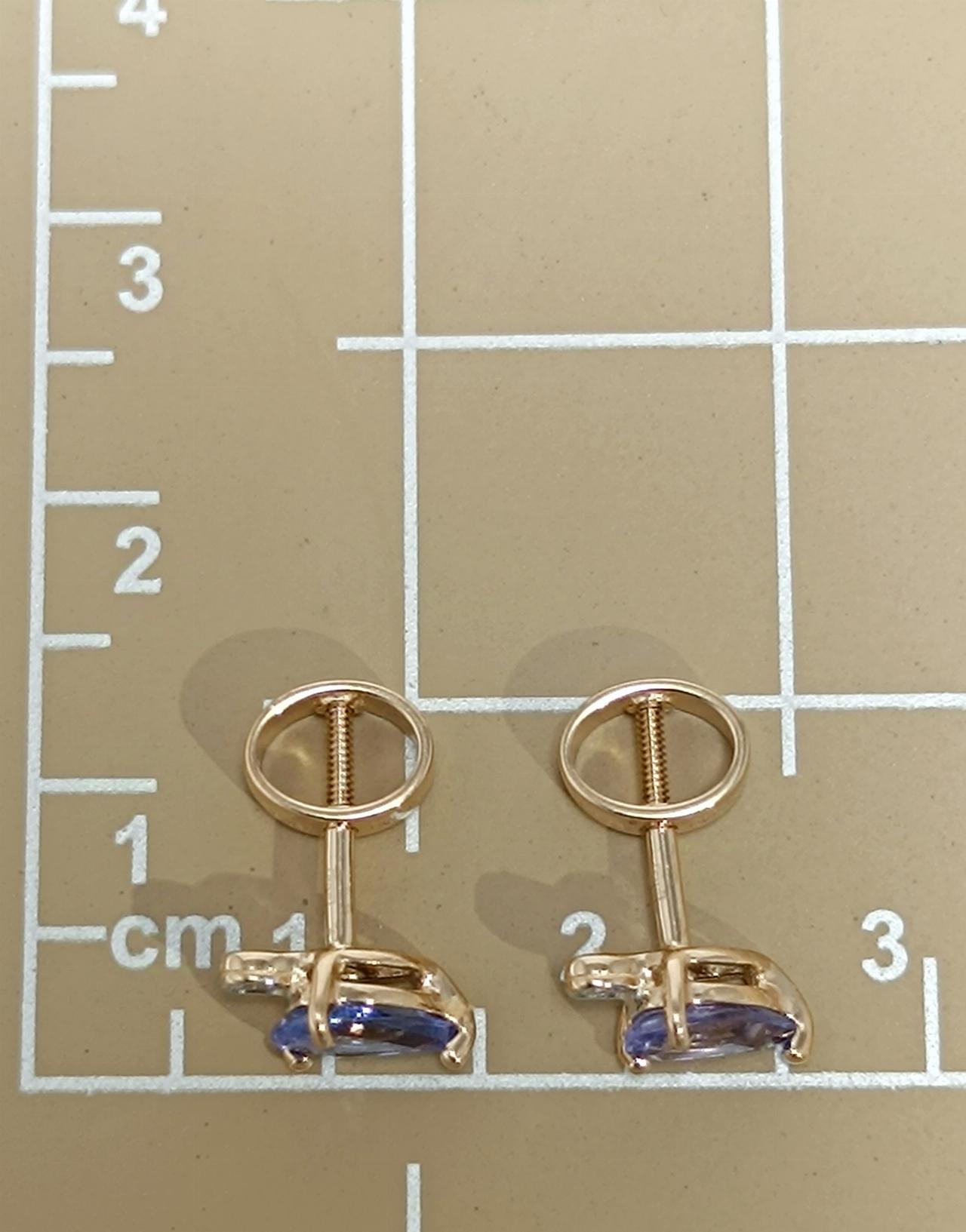 Золотые серьги пусеты, вставка фианит