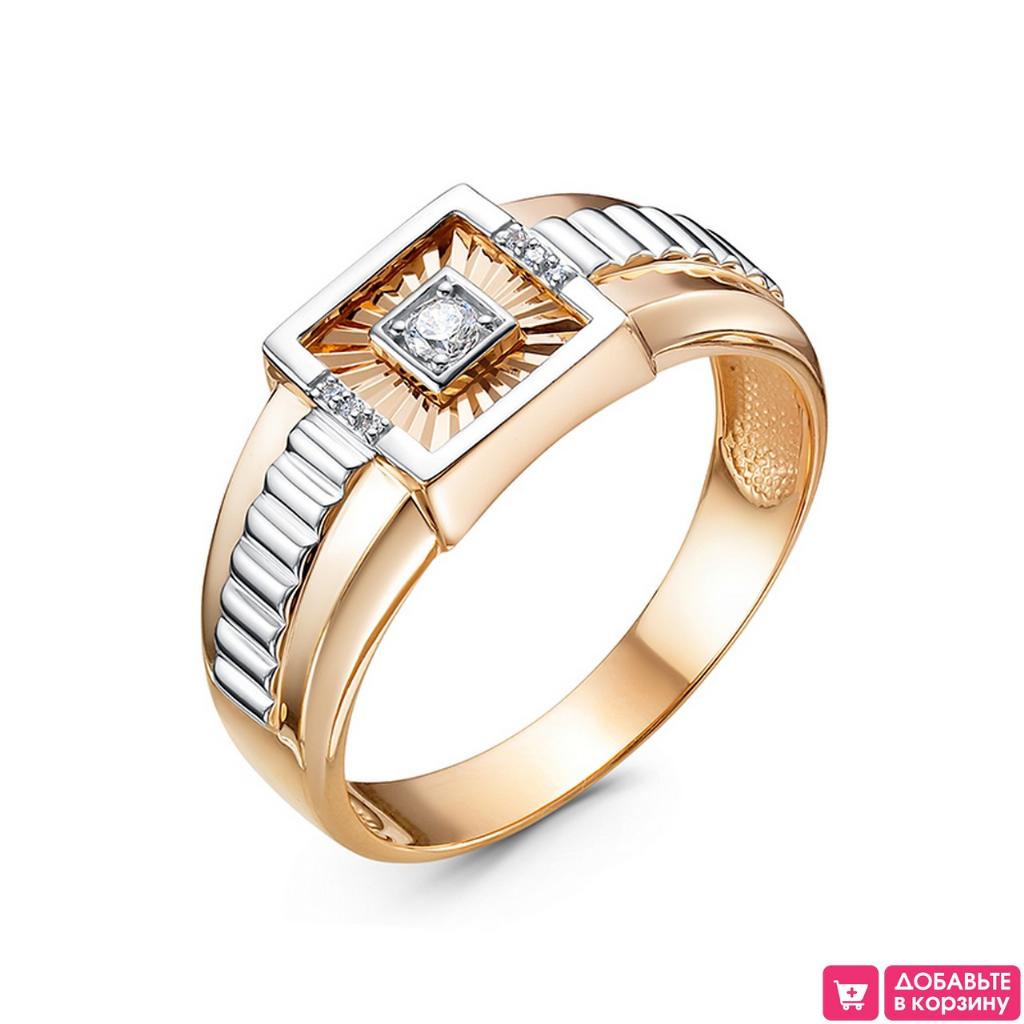 Золотое кольцо мужское, вставка фианит