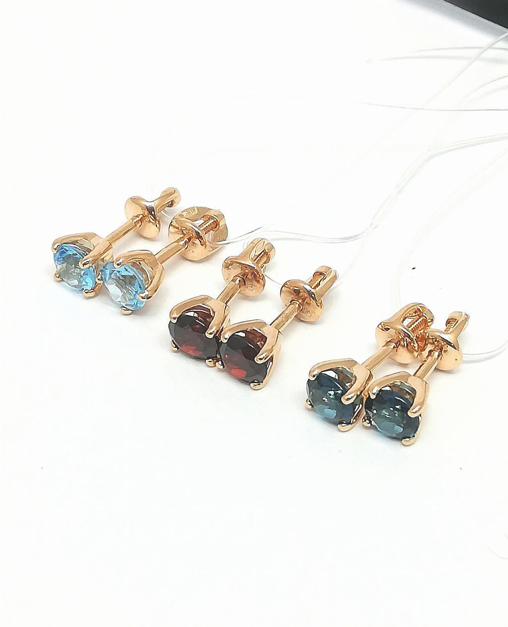 Золотые серьги пусеты, вставка топаз