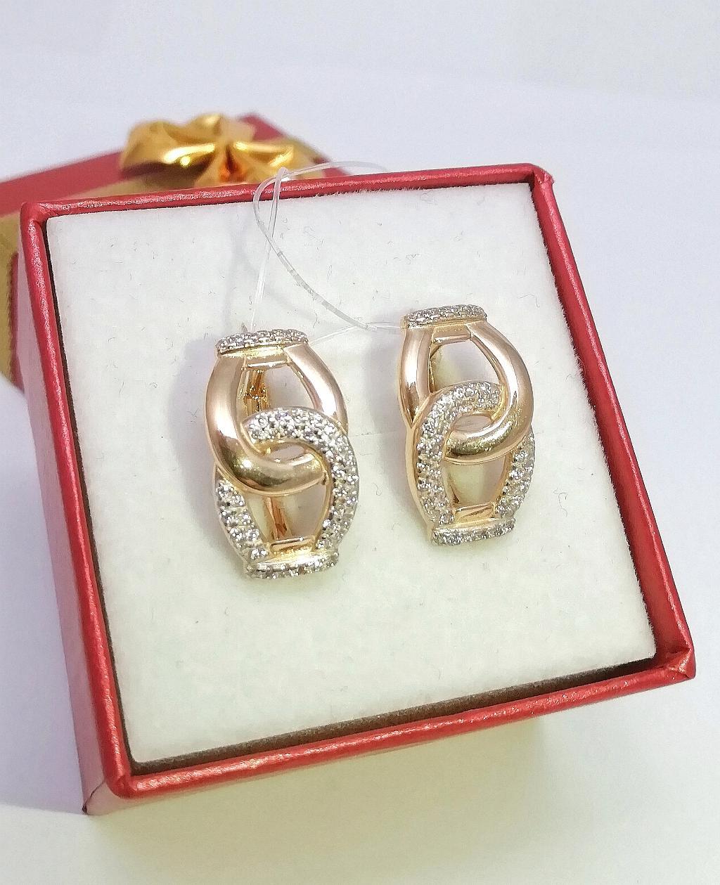 Золотые серьги женские, вставка фианит