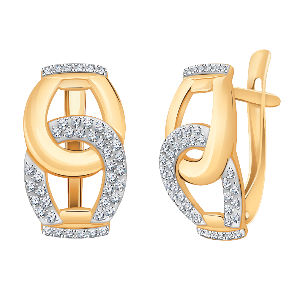 Золотые серьги женские, вставка фианит