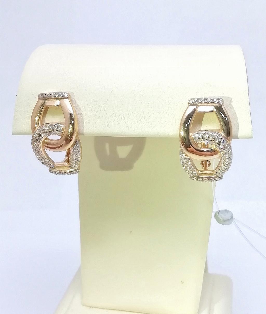 Золотые серьги женские, вставка фианит