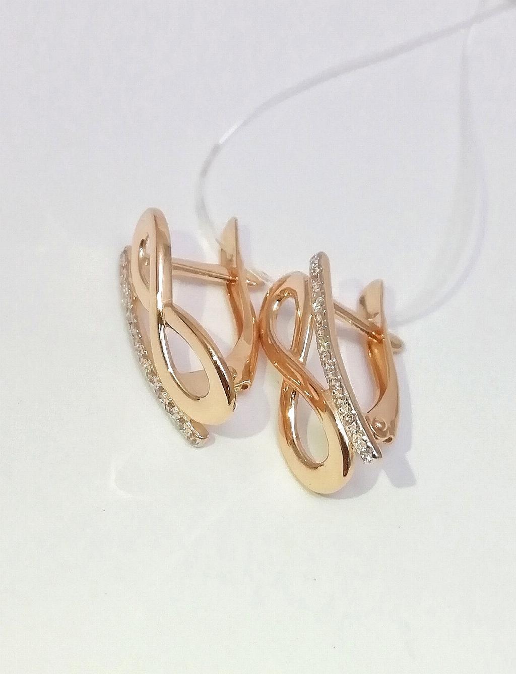 Золотые серьги женские, вставка фианит