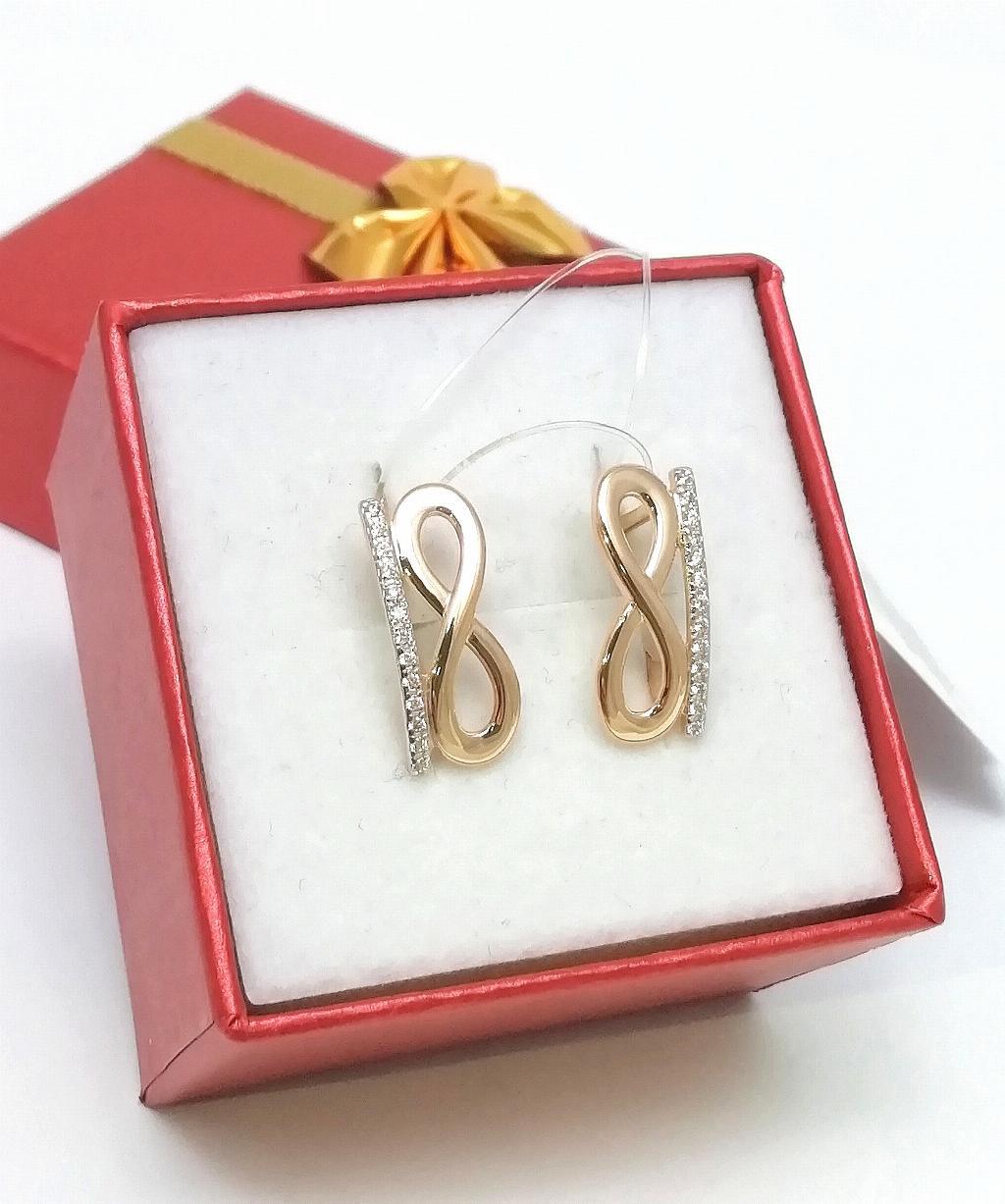 Золотые серьги женские, вставка фианит