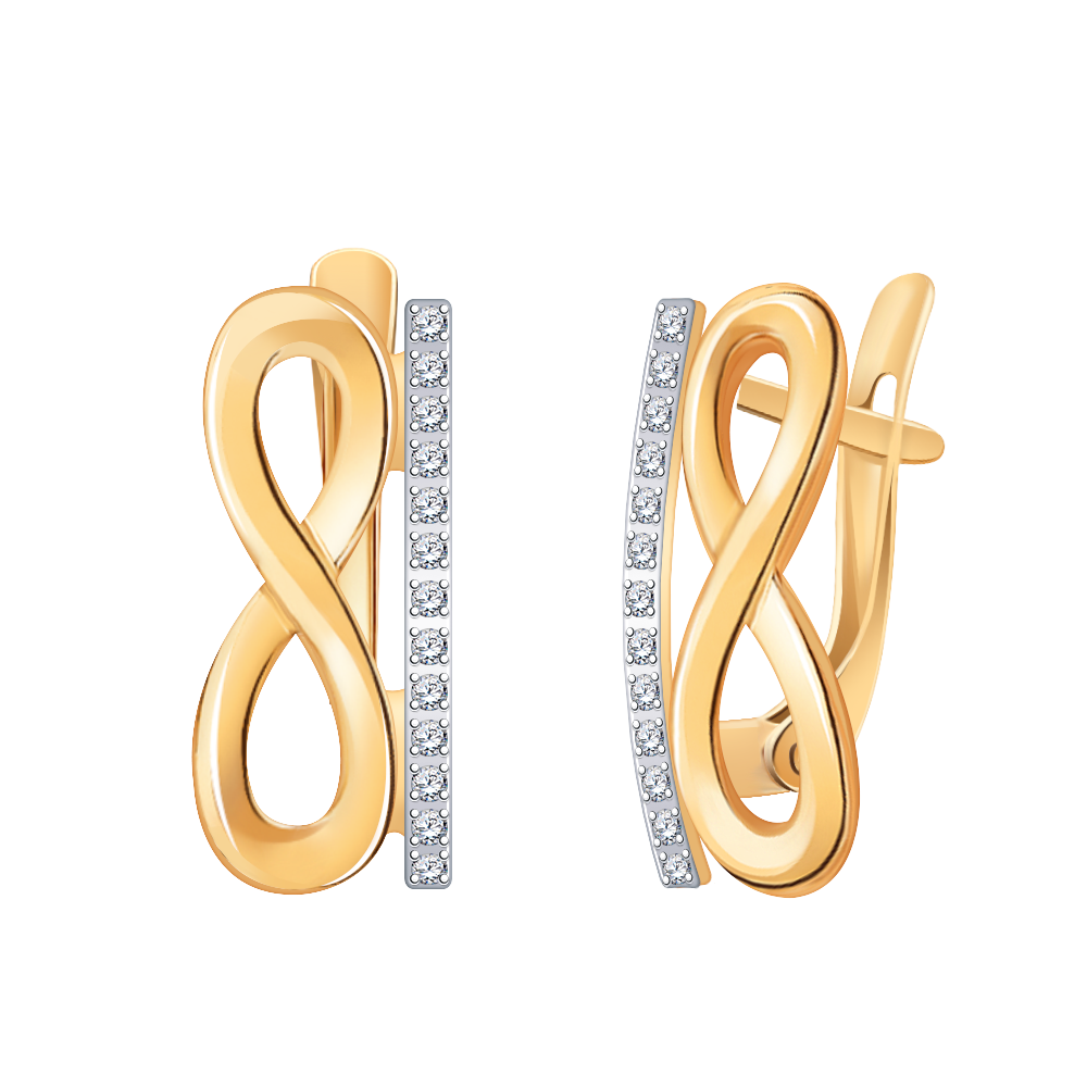 Золотые серьги женские, вставка фианит