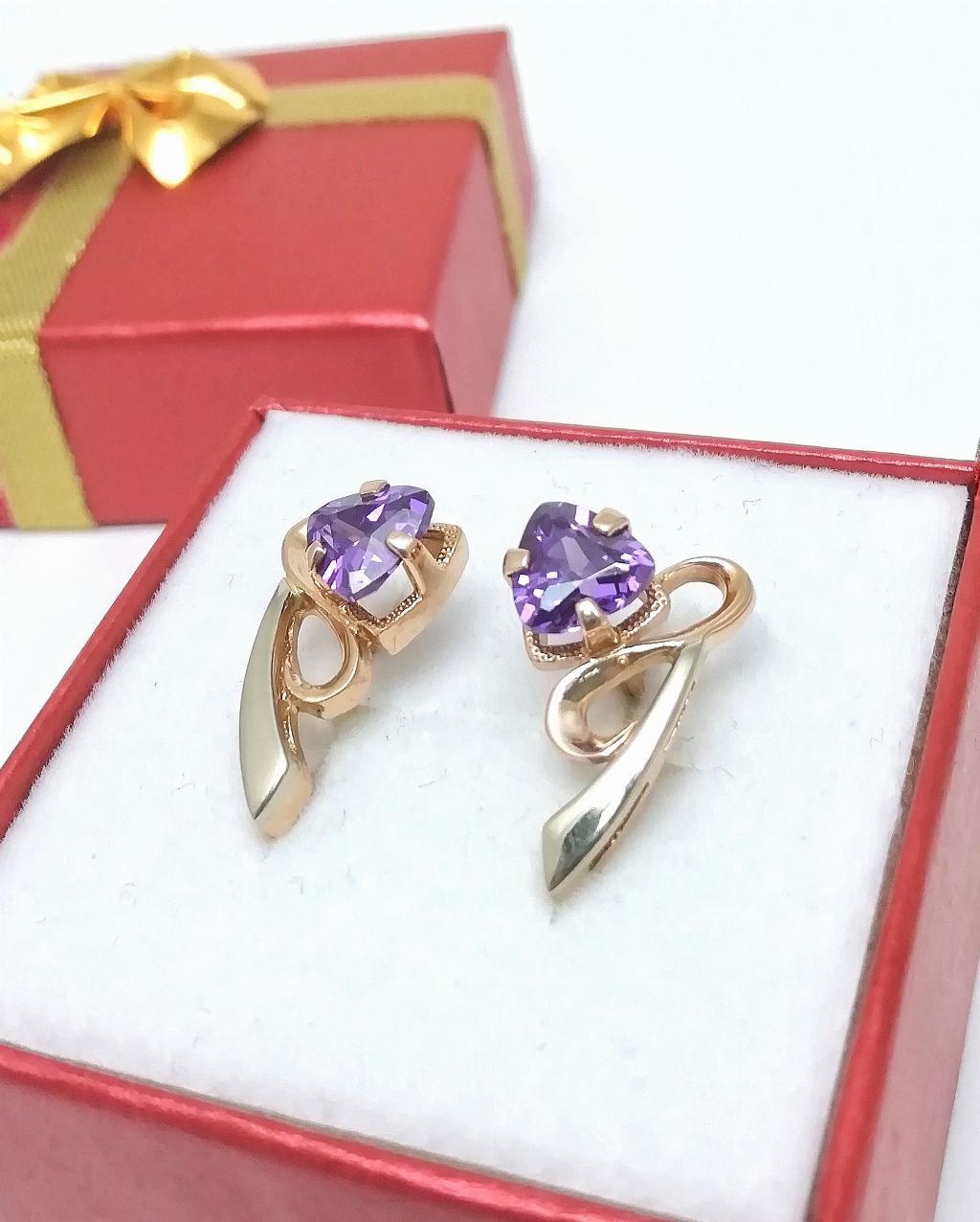 Золотые серьги, вставка фианит