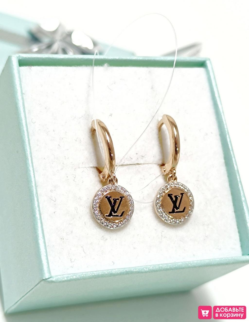 Золотые серьги женские, вставка фианит