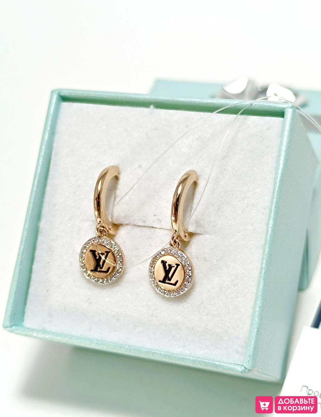 Золотые серьги женские, вставка фианит