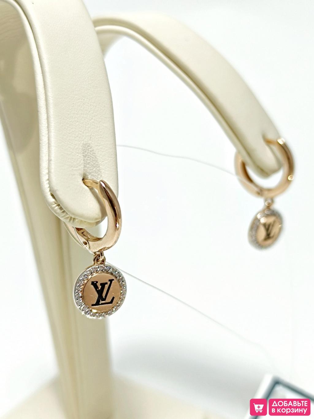 Золотые серьги женские, вставка фианит