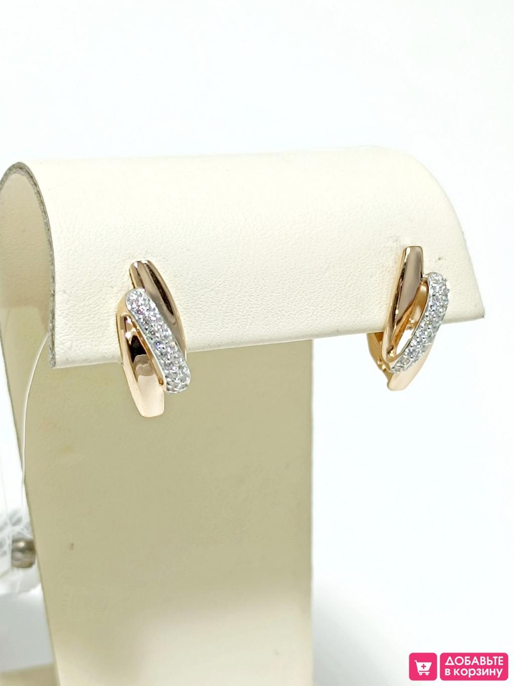 Золотые серьги женские, вставка фианит