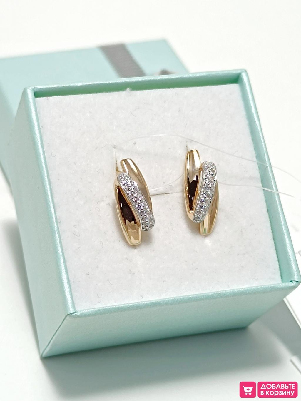 Золотые серьги женские, вставка фианит